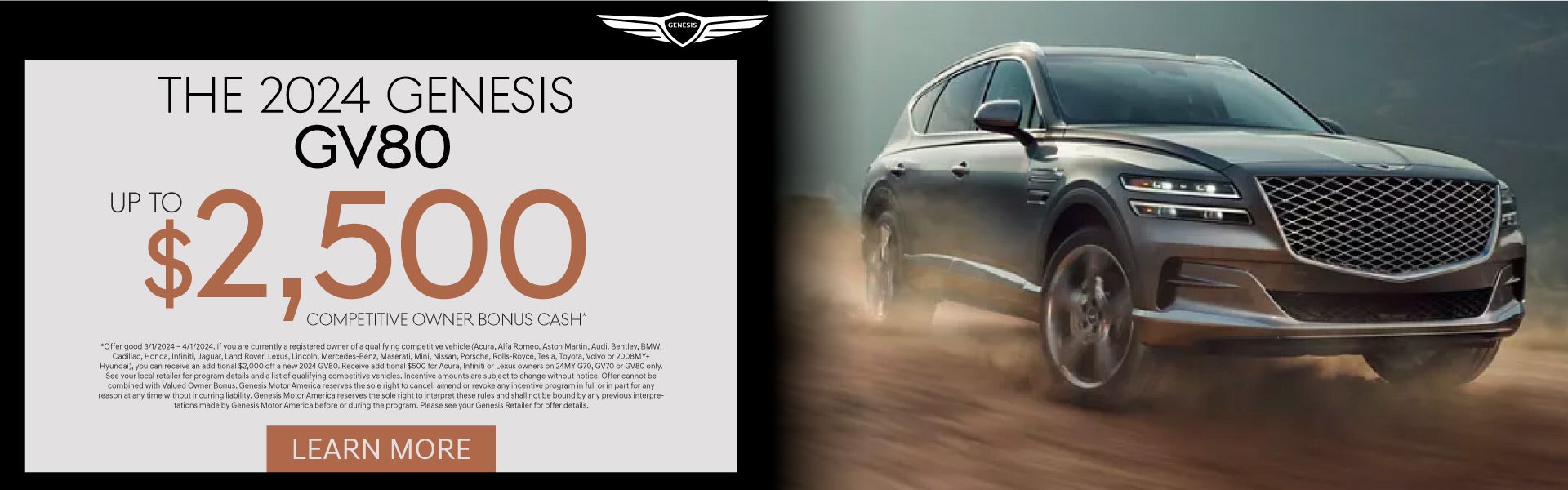 2024 Genesis GV80 up to 2,500 | Learn More