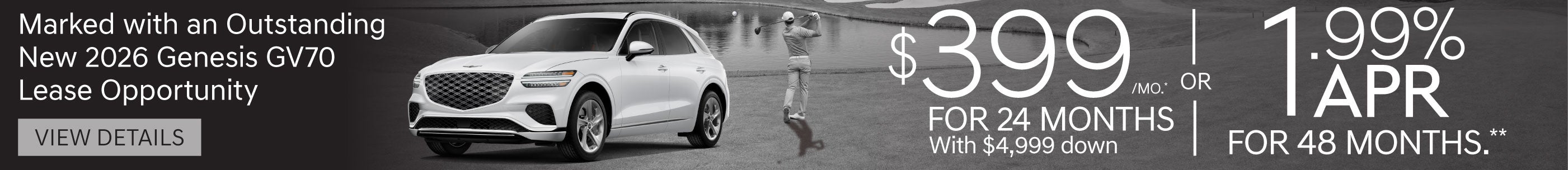New 2026 Genesis GV70 Lease for $399 A MO/ 24 MO WITH $4,999 down* or 1.99% APR/ 48 MO**